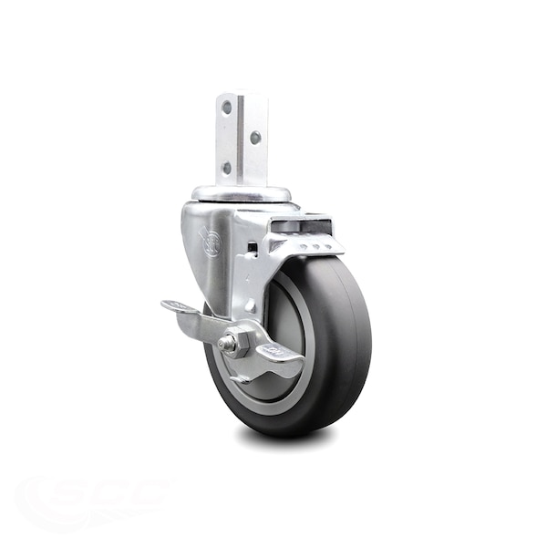 Service Caster 4 Inch Thermoplastic Rubber Wheel Swivel 3/4 Inch Square Stem Caster with Brake SCC-SQ20S414-TPRB-TLB-34 - main